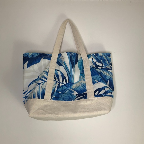 Large Tropical Palm Print Cotton Canvas Tote Bags - Picture 4 of 16